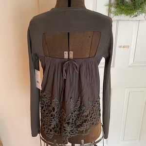 NWT Bailey 44 olive green sweater with leafy, lace